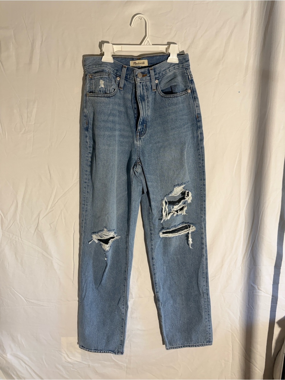 Madewell Light Blue Distressed High Rise Straight Baggy Jeans